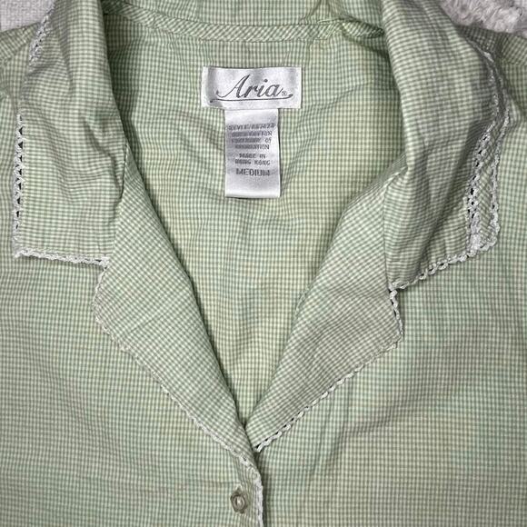 Vintage Gingham Check Green Embroidered Floral Sleeveless Button Down Size M - Picture 5 of 8